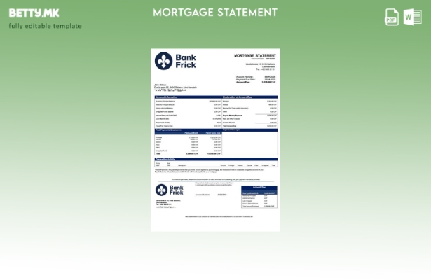 модерен стил Лихтенштајн банка Frick & Co изјава за хипотека Шаблон за Word и PD